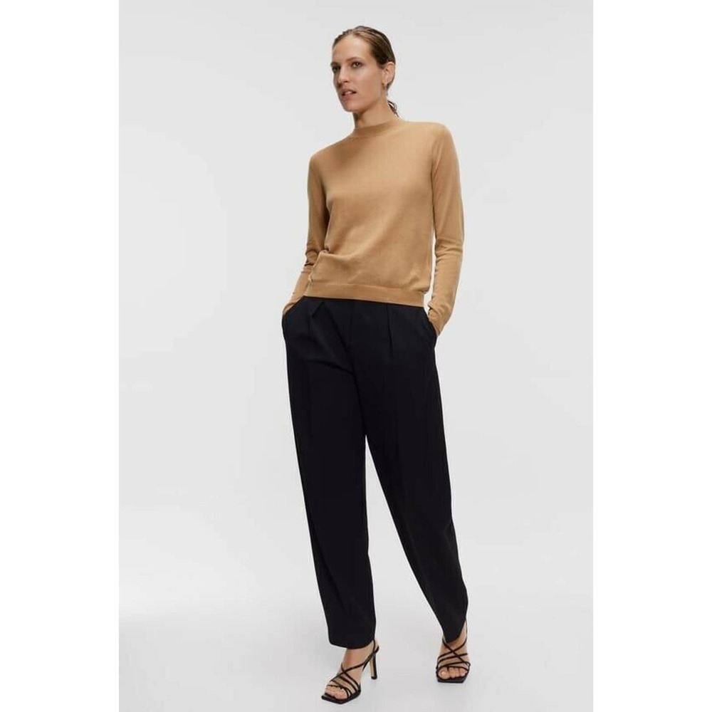 zara back button camel modal long sleeve shirt office work xs